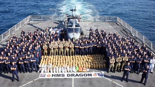An HMS destroyer has delivered a significant blow to terrorist groups lurking in the Gulf after it intercepted a boat trafficking three tonnes of hashish.