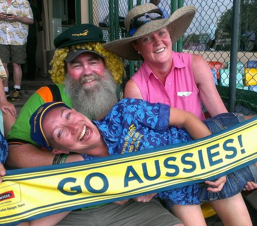 Mr Moynahan and some friends on a trip watching Aussies in action in 2016. Picture. Facebook