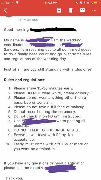 The list was sent to all the guests