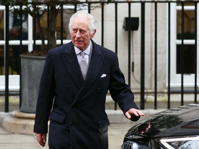 King Charles III is seen leaving The London Clinic on January 29, 2024 in London, England. The King has been receiving treatment for an enlarged prostate, spending three nights at the London Clinic and visited daily by his wife Queen Camilla. 