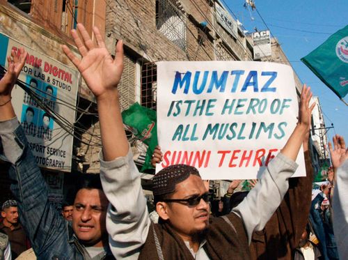 A file photo from 2011 showing supporters of Mumtaz Qadri.