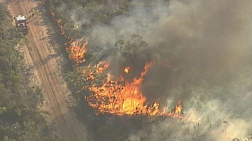 The fire has ripped through 2500 of land in Sydney's southwest. (9NEWS)