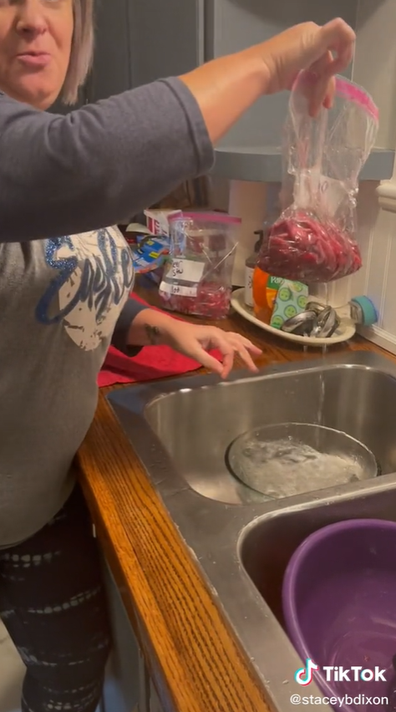 TikToker reveals trick to 'vacuum seal' food for the freezer.