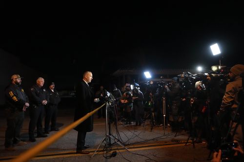 Capt. Andrew Meyer of the Los Angeles County Sheriff's Department speaks with reporters.