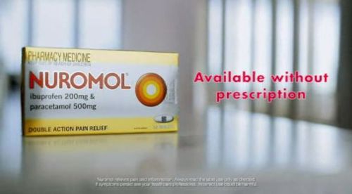 A TV advertisement for Nuromol markets the product as "available without prescription". (Supplied)