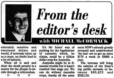 Michael McCormack served as the editor of which newspaper for a decade?