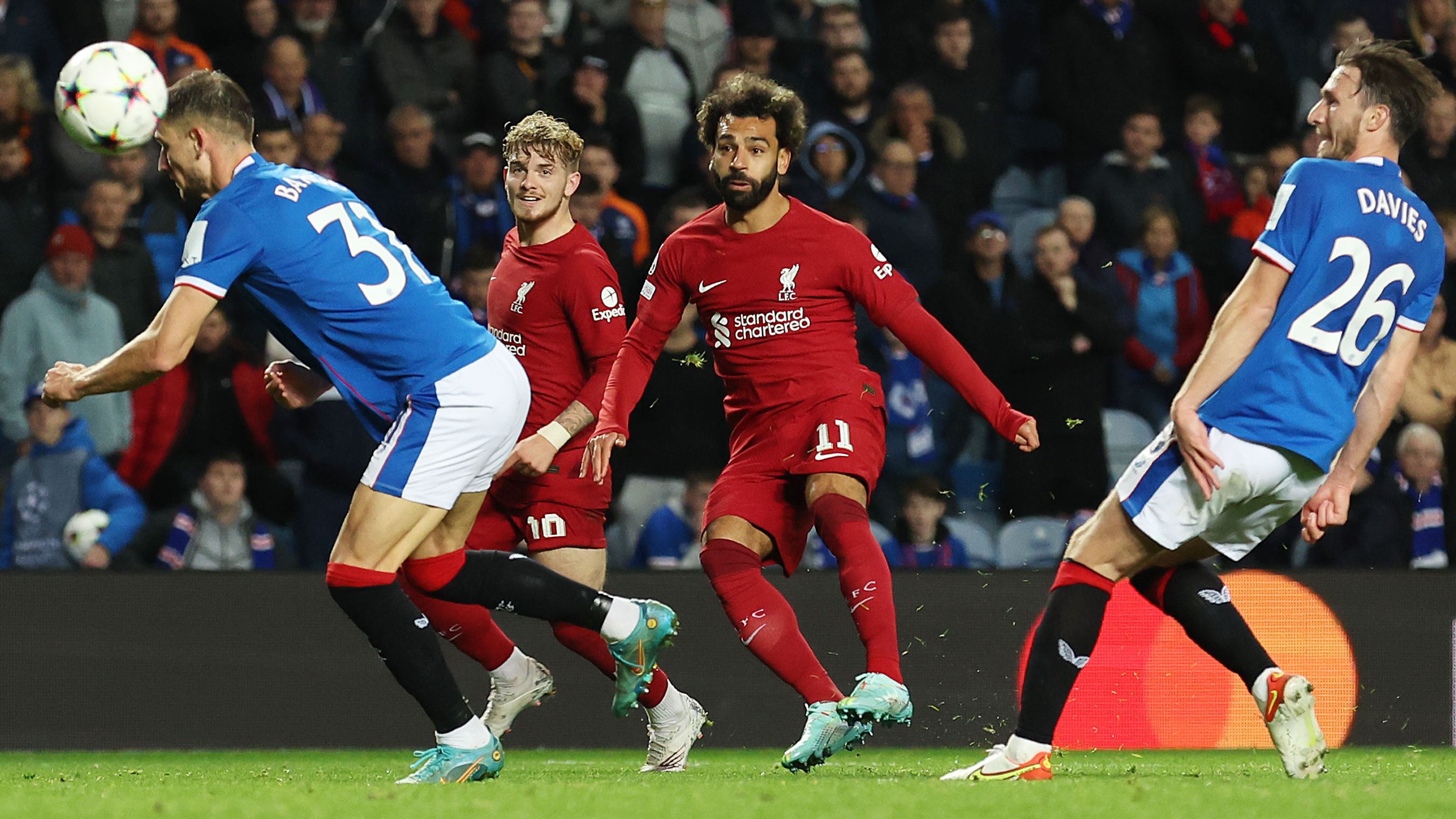 Mohamed Salah of Liverpool completes his hat trick.