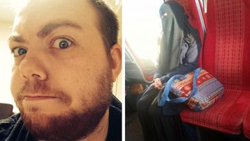 Mr Coyne and the anonymous passenger he saw sitting alone while on the train to Basinstoke, UK. (Facebook/Dante Jamie Coyne)