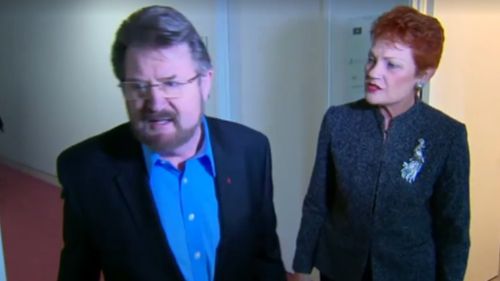 Senator Hinch and Senator Hanson have clashed in the hallway of Parliament House. (Supplied)