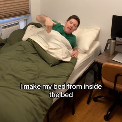Making bed from inside out