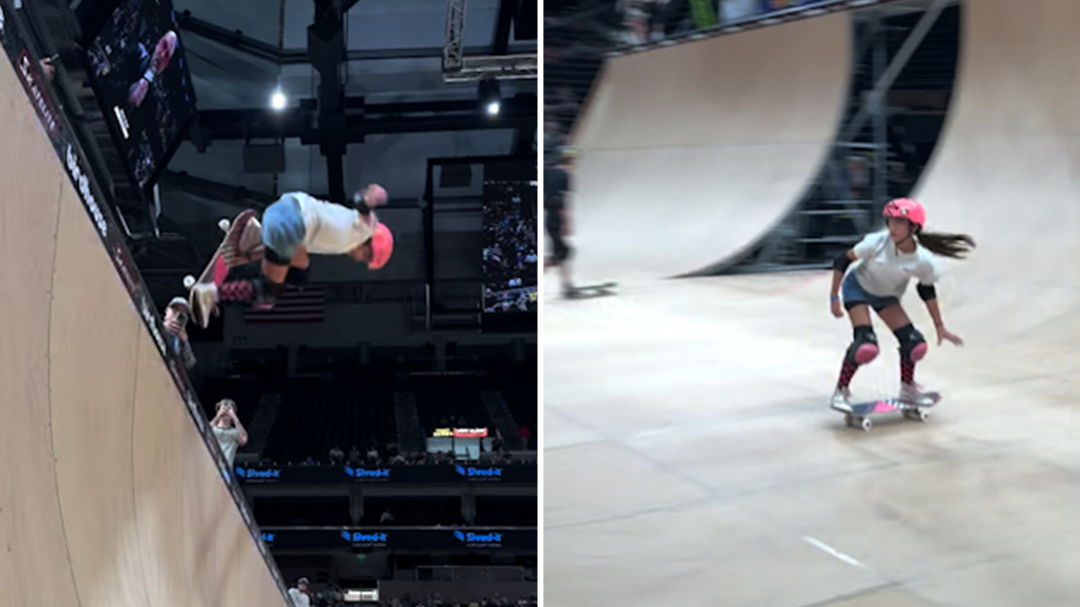 'Unbelievable': Australian teen Arisa Frew lands world first 720 in front of skateboarding icon Tony Hawk