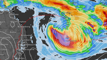 The image above shows the intensity of low pressure centred almost directly on Norfolk Island, which is projected to occur Saturday night, February 11.