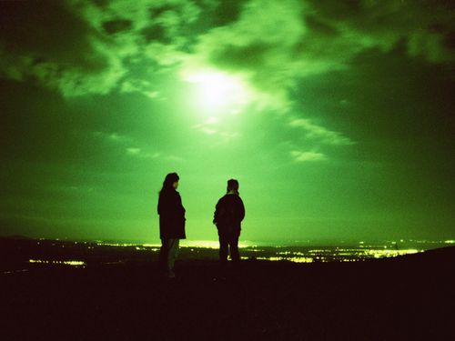 UFO spotters looking out over the Forth Valley in central Scotland where unexplained sightings are said to be frequent in Bonnybridge, Stirlingshire