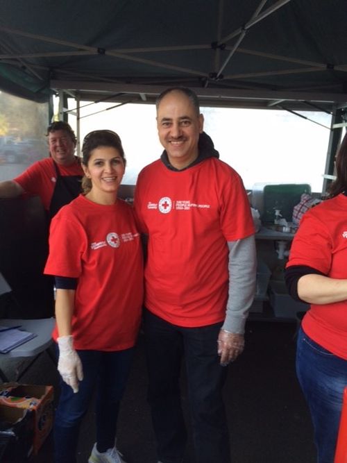 Mrs and Mr Aldieri volunteering for the Red Cross.