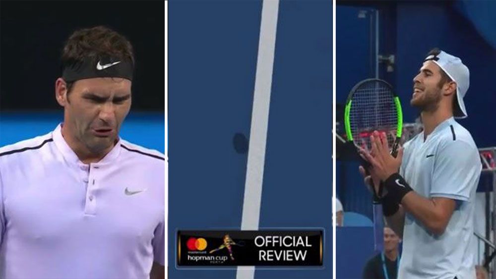 Roger Federer sees the funny side of Hawk-Eye after Hopman Cup win over Russia
