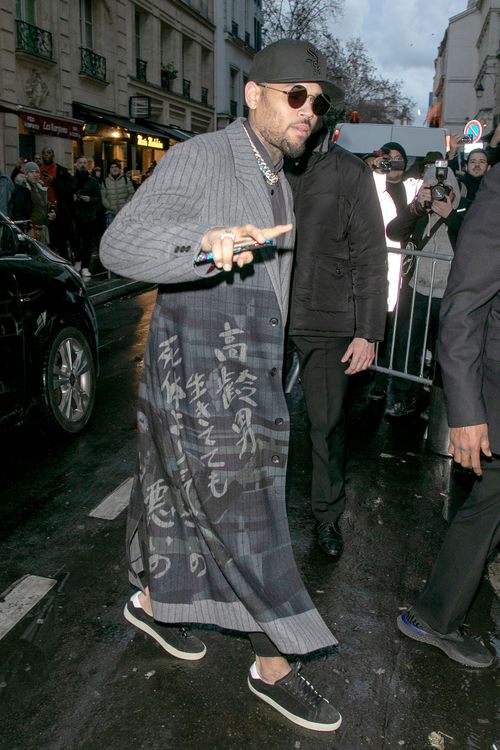 Chris Brown is seen on January 17 - it's not known what he was doing in France.