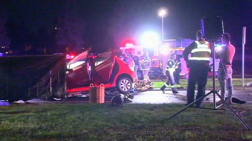 The car carrying Ms Deumic and Ms Nikolic was destroyed in the crash. (9NEWS)