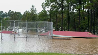 A flooded sports field at McGraths Hill on the outskirts of Sydney, Australia, Thursday, March 3, 2022.