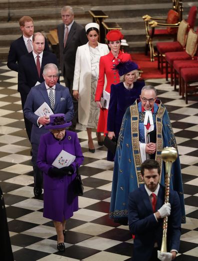 Britain's Royal family leave after the Commonwealth Service at Westminster Abbey in London in 2019.