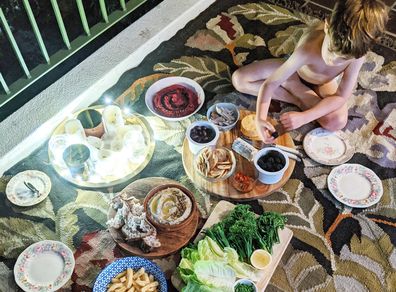 The family will often eat on the floor.