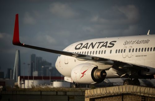 A Qantas A380 aircraft passes Gate 20 at The Beach, Mascot on the perimiter of Sydney Airport. Qantas.