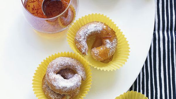 Orange buñuelos with saffron honey