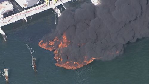 A 52-year-old man is in hospital with burns to his face and hands after attempting to fight a fire on his boat in East Fremantle this morning.