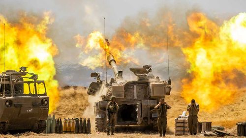 Israeli artillery fires into the Gaza Strip.