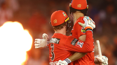 Beau Webster and Mackenzie Harvey of the Renegades celebrate after they defeated the Stars. The Renegades are one of three teams who will don Indigenous jerseys over the long weekend. (Photo by Robert Cianflone/Getty Images)