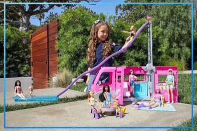 9PR: Barbie Camper, Doll Playset with 60 Accessories, 30-Inch-Slide and 7 Play Areas, Dream Camper