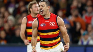 MELBOURNE, AUSTRALIA - JULY 09: Taylor Walker of the Crows celebrates a goal during the 2023 AFL Round 17 match between the Essendon Bombers and the Adelaide Crows at Marvel Stadium on July 9, 2023 in Melbourne, Australia. (Photo by Michael Willson/AFL Photos via Getty Images)