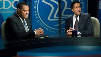 Laurence Fishburne and Dr. Sanjay Gupta in Contagion