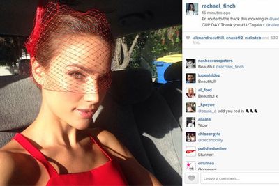 ...Rachael Finch after! She's in a Yeojin Bae red ensemble.<br/><br/>Image: Instagram