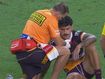 Broncos gun sent to hospital after awful blow
