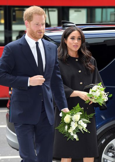 Prince Harry, Duke of Sussex and Meghan, Duchess of Sussex arrive at New Zealand House to sign the book of condolence after the recent terror attack. 