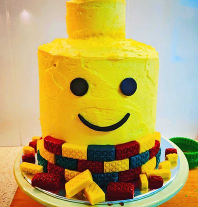 Lego Head birthday layer lolly cake