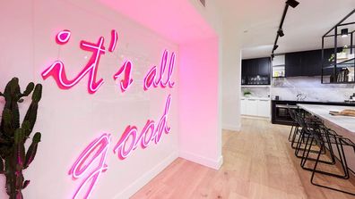 The Block challenge apartment from 2018 also utilised pink neon signage as a wall feature.