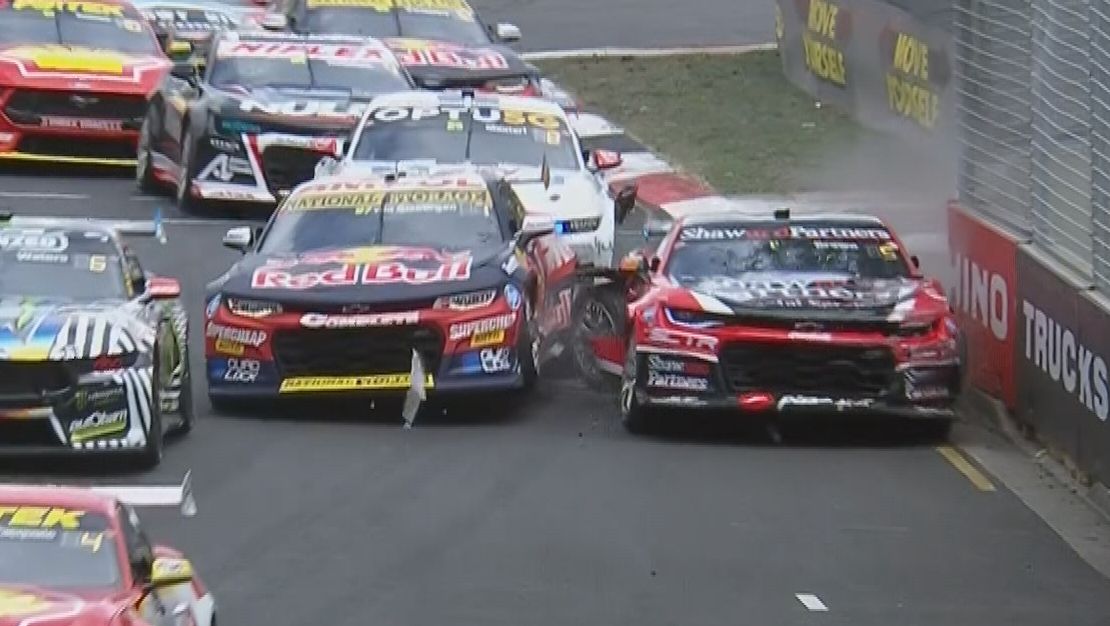 Shane Van Gisbergen and Will Brown were both out of the first race of the Adelaide 500 after this crash on the opening lap.