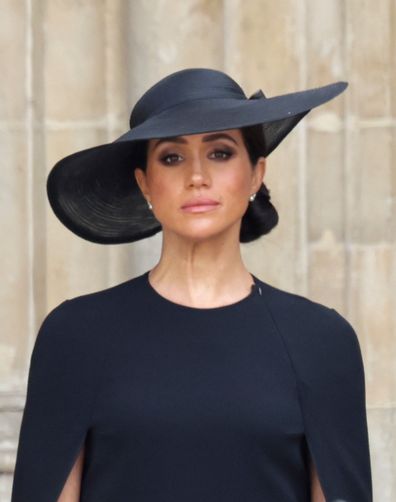 Meghan, Duchess of Sussex is seen during The State Funeral Of Queen Elizabeth II at Westminster Abbey on September 19, 2022 in London, England. 