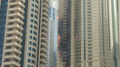 A fire broke out on the 35th floor of the Sulafa Tower. (Twitter)