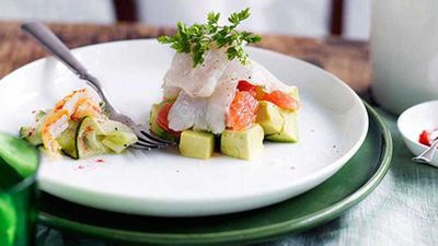 Recipe:&nbsp;<a href="http://kitchen.nine.com.au/2016/05/17/13/18/mackerel-ceviche-with-avocado-ruby-grapefruit-and-spanner-crab" target="_top">Mackerel ceviche with avocado, ruby grapefruit and spanner crab</a>