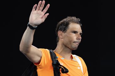 Rafael Nadal of Spain waves to spectators after the men&#x27;s singles 2nd round match against Mackenzie McDonald of the United States at Australian Open tennis tournament in Melbourne, Australia, on Jan. 18, 2023. (Photo by Hu Jingchen/Xinhua via Getty Images)