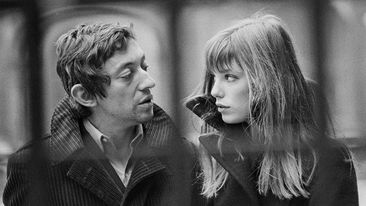 French singer/songwriter Serge Gainsbourg and British singer and actress Jane Birkin in the courtyard of the French National College of Fine Arts, in Paris, 1969