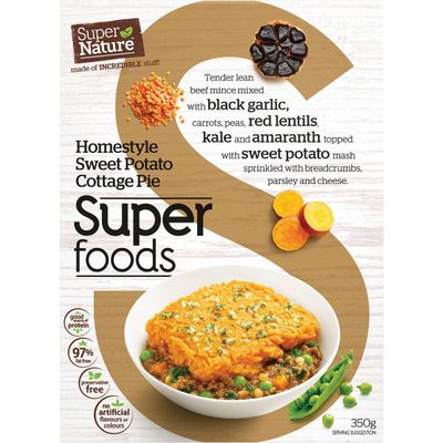 Super Nature Super Foods Sweet Potato Cottage Pie Frozen Meal: 370 calories