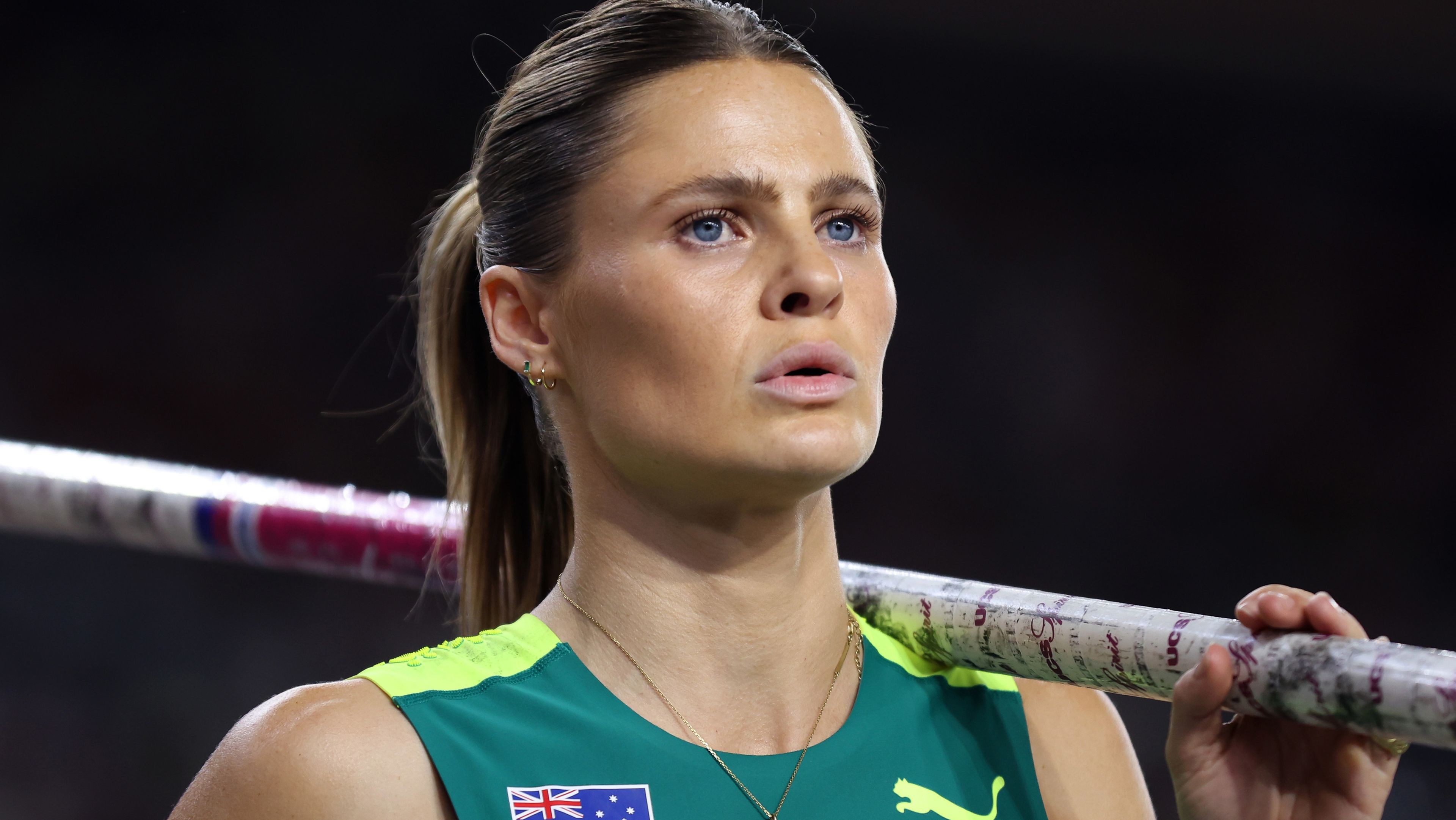 BUDAPEST, HUNGARY - AUGUST 23: Nina Kennedy of Team Australia  competes in the Women&#x27;s Pole Vault Final during day five of the World Athletics Championships Budapest 2023 at National Athletics Centre on August 23, 2023 in Budapest, Hungary. (Photo by Steph Chambers/Getty Images)
