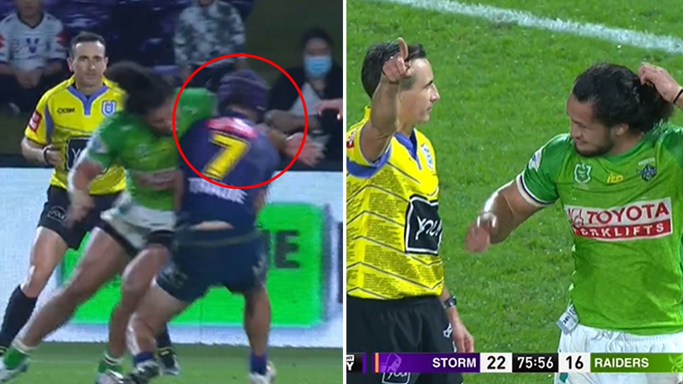 Corey Harawira-Naera sent off for shoulder charge on Jahrome Hughes