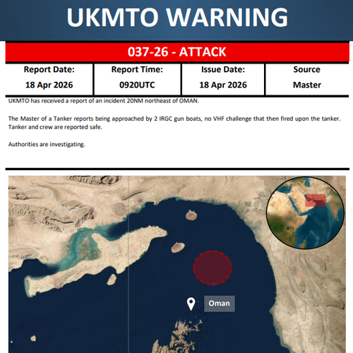 UKMTO warning that two IRGC gunboats had opened fire on a tanker.