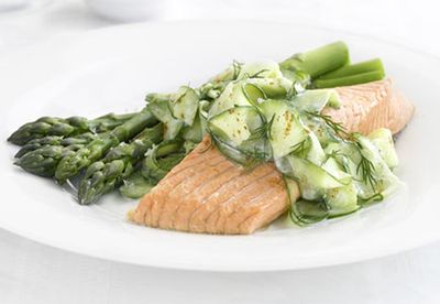 Poached trout with cucumber salad