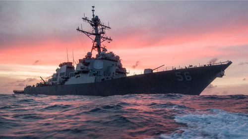 The USS John S. McCain conducts a patrol in the South China Sea while supporting security efforts in the region back in January. (AP)