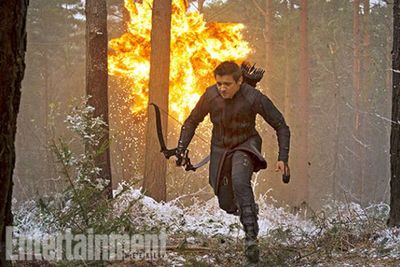 There's Clint again in alter ego mode as Hawkeye. He looks like he's just realised that bows and arrows are pretty much useless against giant fireballs. Poor guy.